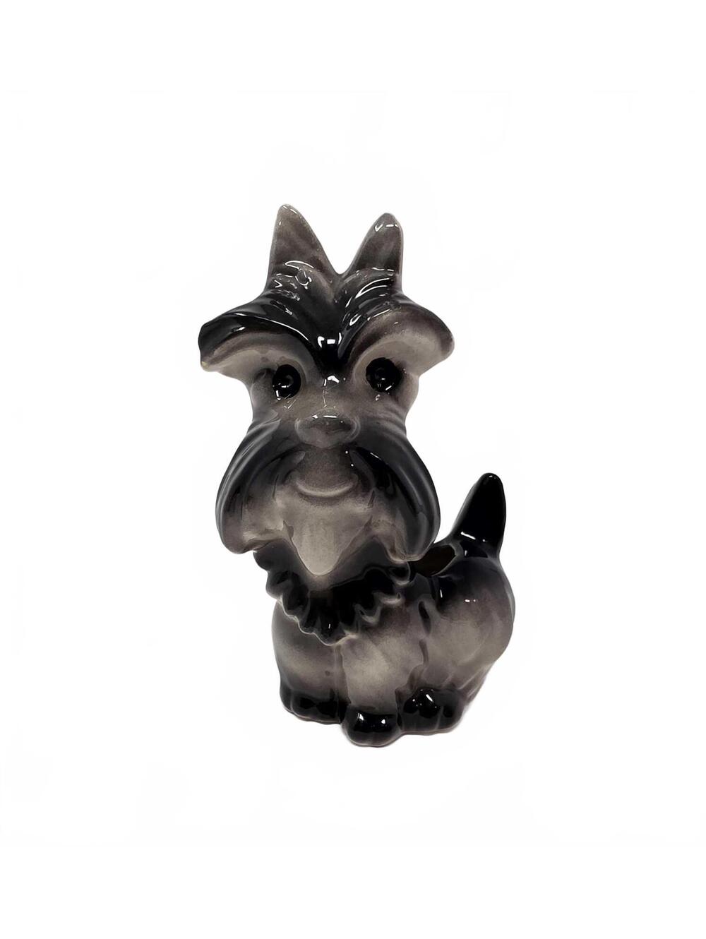 Vintage Ceramic Schnauzer Dog Planter Vase Gray Black Terrier 6 Inch